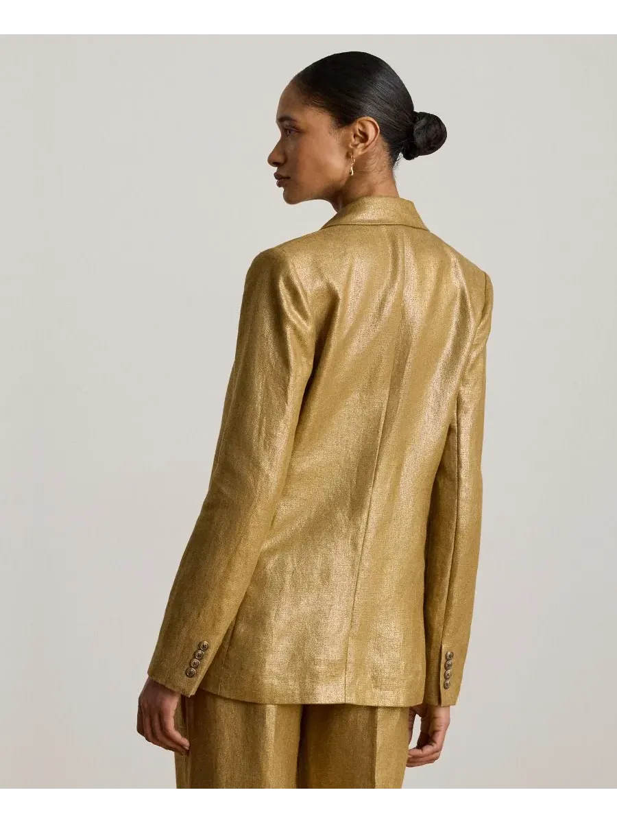 Пиджак двойной с пиковыми лацканами Foiled Peak Lapels Lauren Ralph Lauren — изображение 5 из 6, коричневый/золотистый