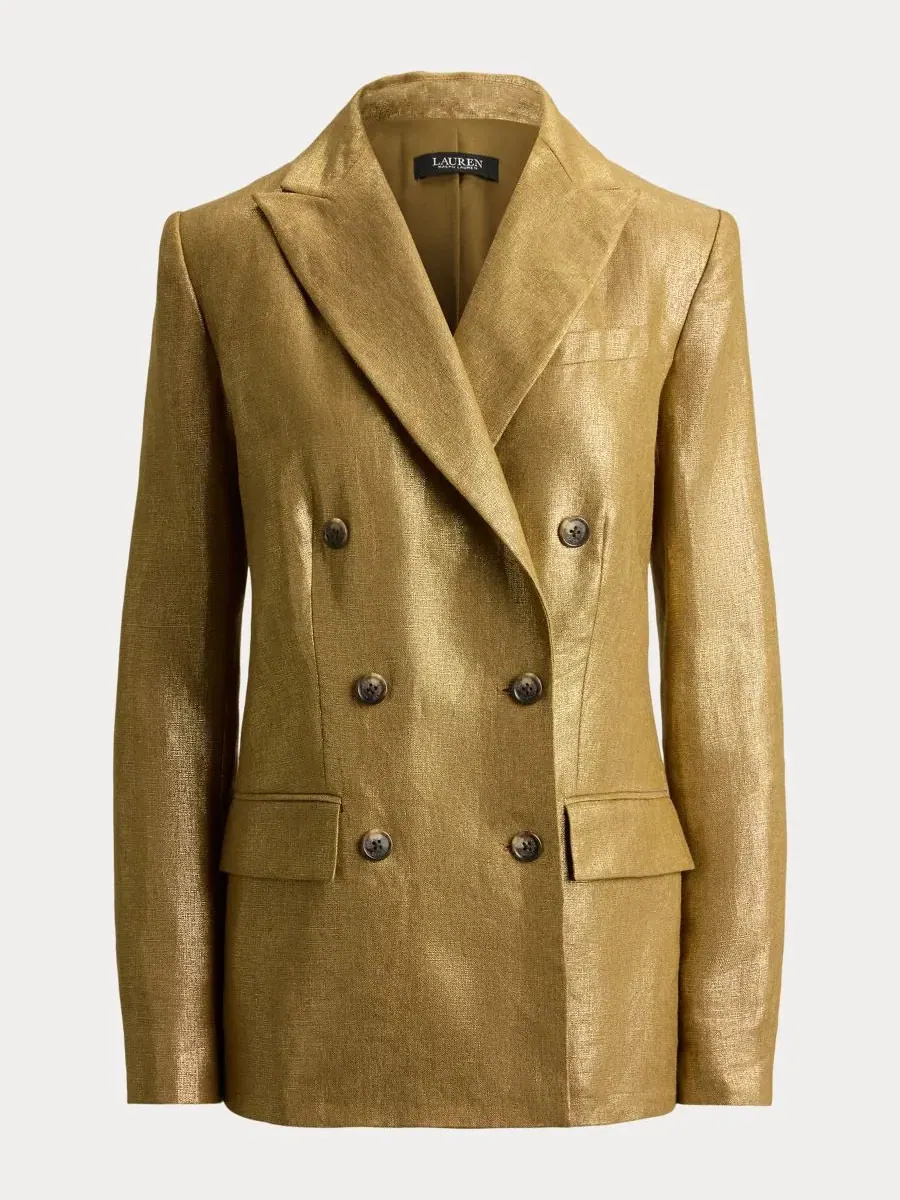 Пиджак двойной с пиковыми лацканами Foiled Peak Lapels Lauren Ralph Lauren — изображение 6 из 6, коричневый/золотистый