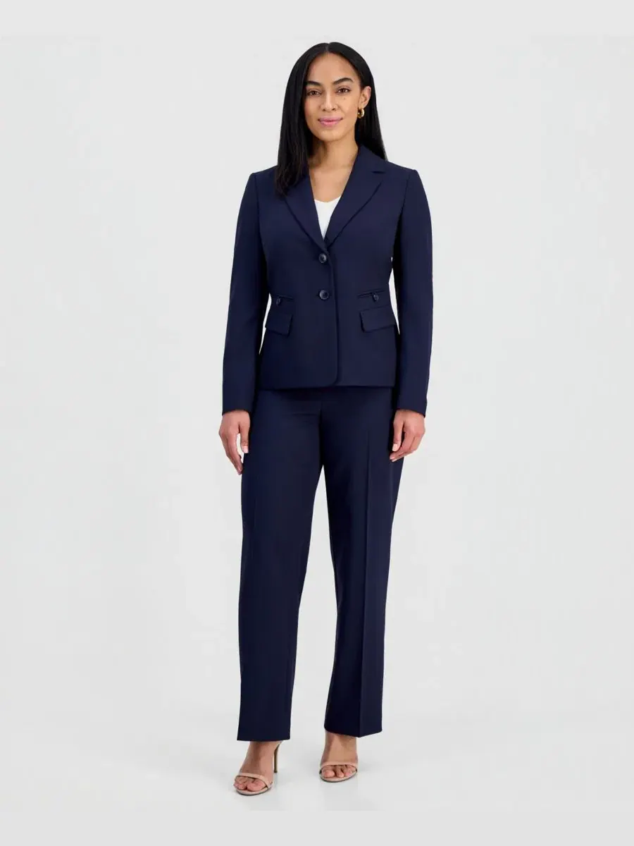 Женский костюм-двойка с жакетом и брюками клеш Le Suit — изображение 1 из 3, темно-синий
