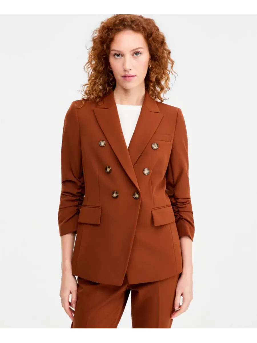 Жакет с рукавом-фонарик и одной пуговицей, Petite Ruched-Sleeve One-Button Blazer Tahari ASL