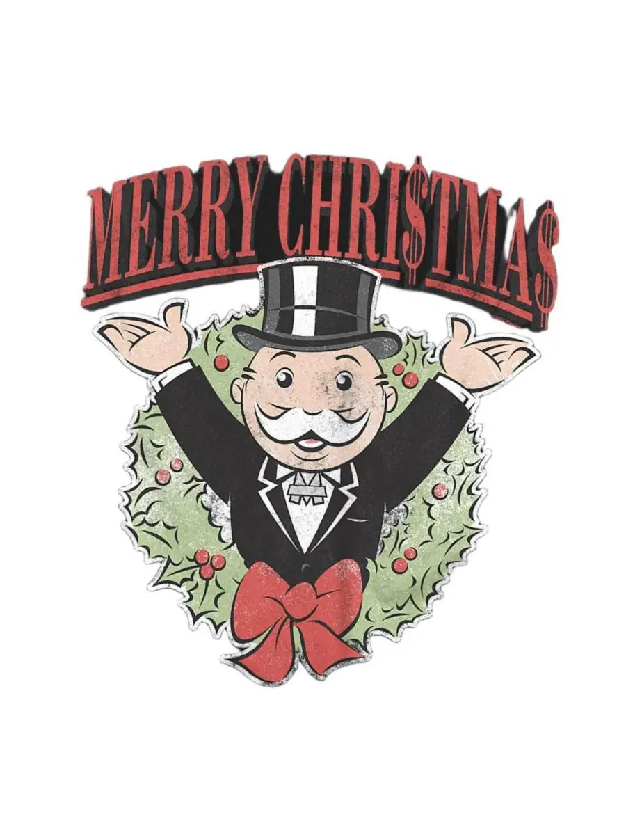 Футболка с длинным рукавом Men's Man Merry Christmas MONOPOLY — изображение 3 из 3, черный