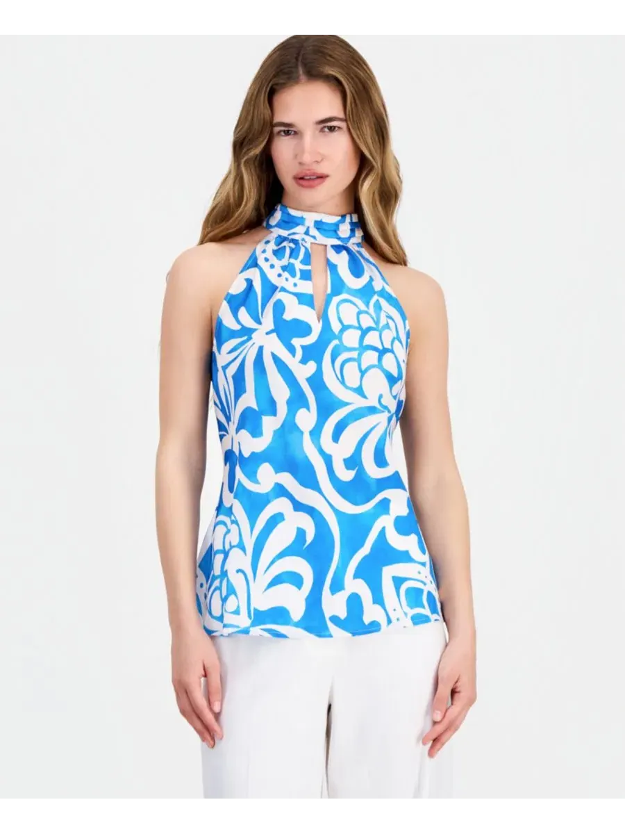 Укороченный топ без рукавов с завязками на шее Tahari Asl — изображение 1 из 4, синий