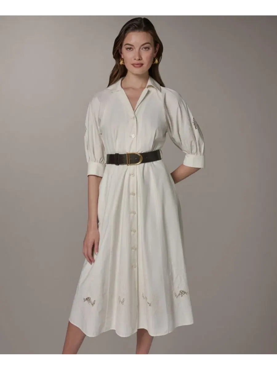 Женское платье-рубашка с воротником и поясом Donna Karan New York — изображение 4 из 11, кремовый/кремовый