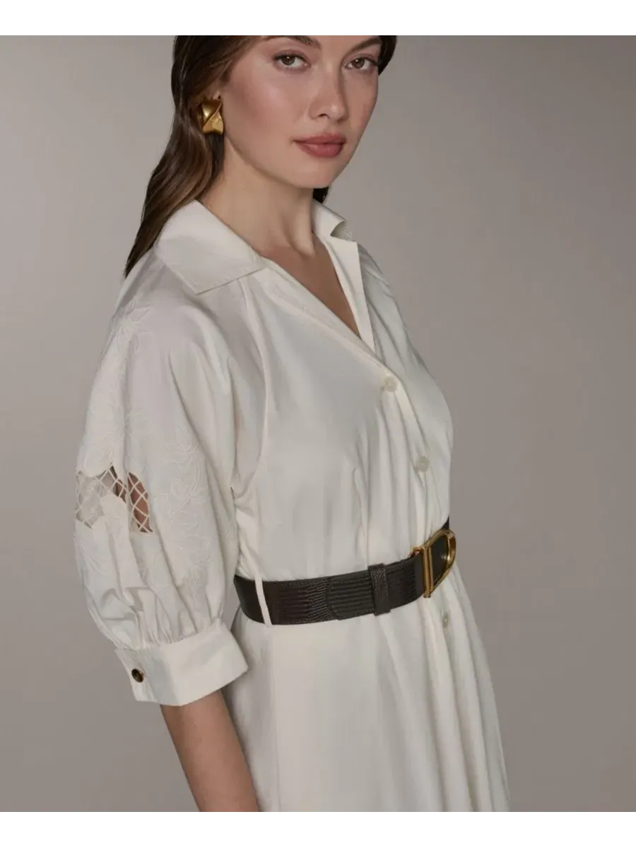 Женское платье-рубашка с воротником и поясом Donna Karan New York — изображение 6 из 11, кремовый/кремовый