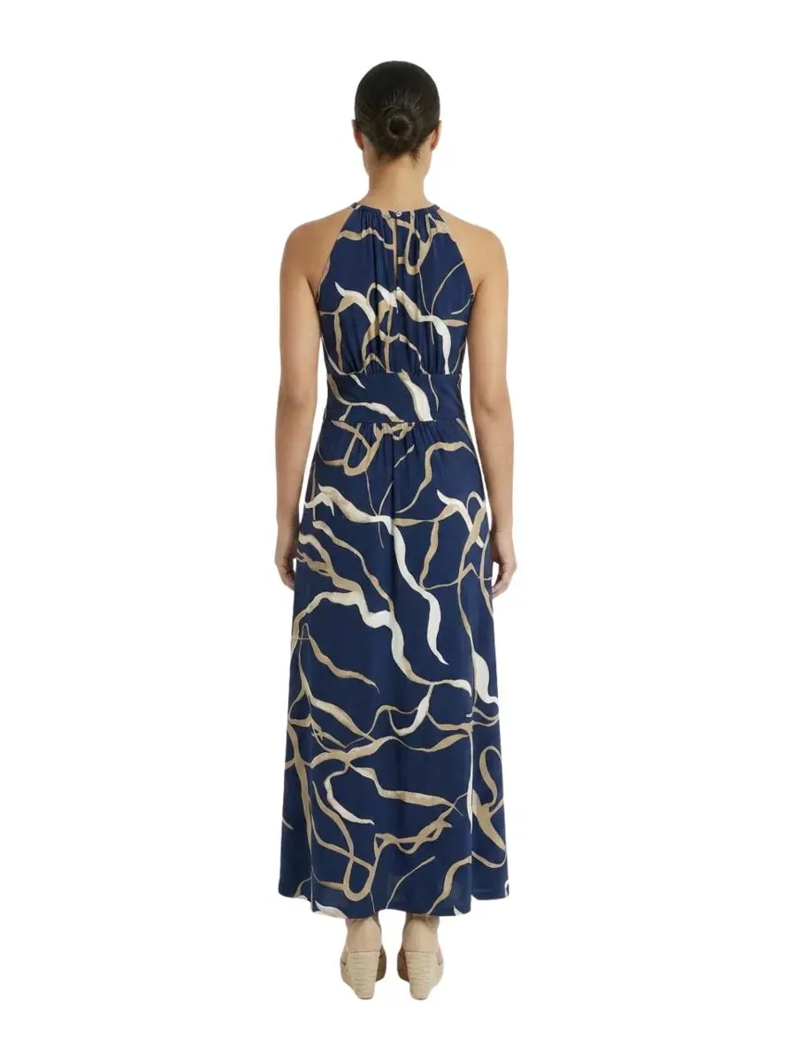 Женское длинное платье London Times с воротником-халтером — изображение 3 из 3, темно-синий/бежевый