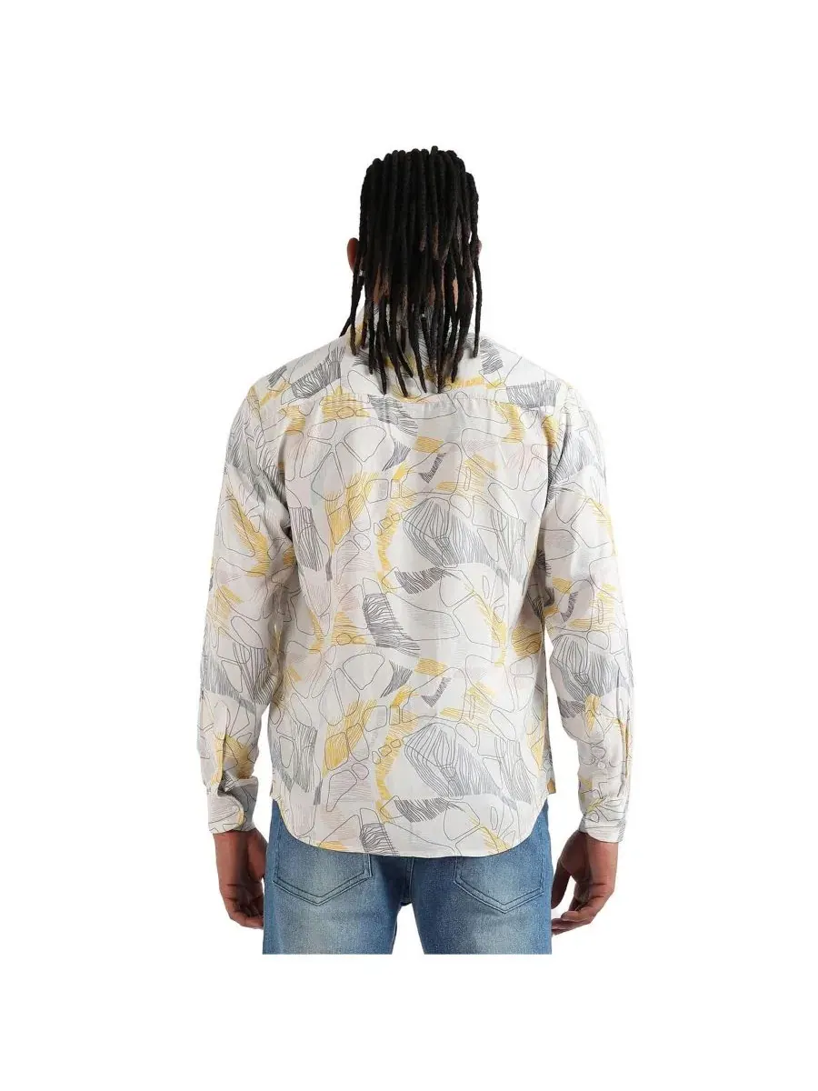 Мужская рубашка с длинным рукавом, с принтом, Minimal Lined Shirt Campus Sutra — изображение 3 из 3, желтый