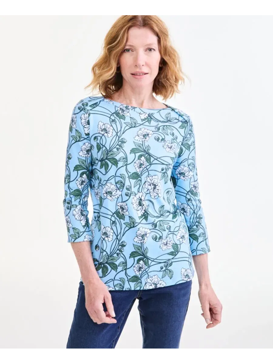Женская футболка с принтом, 3/4 рукав, лодочка Style & Co, Pretty Peri