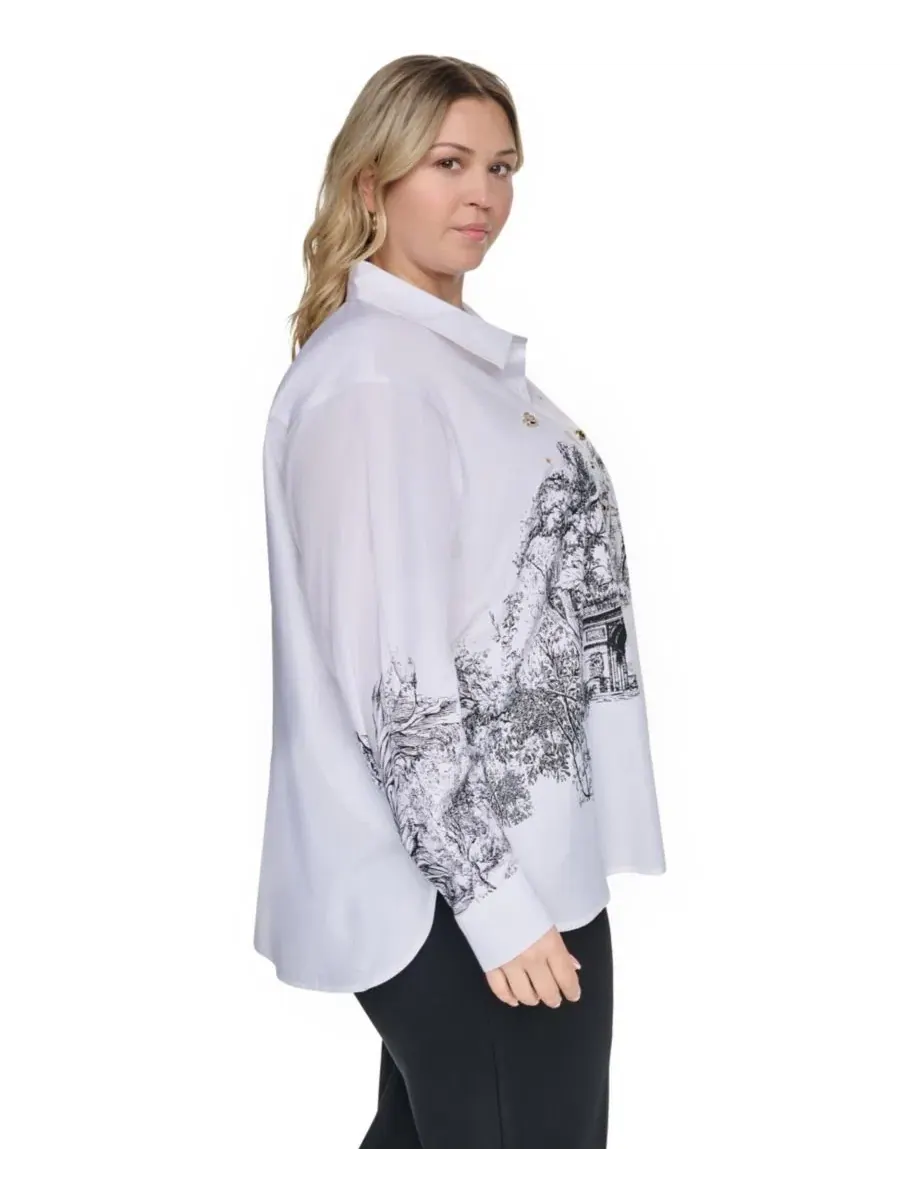 Топ с воротником и длинным рукавом City Scene Poplin KARL LAGERFELD PARIS — изображение 3 из 6, белый