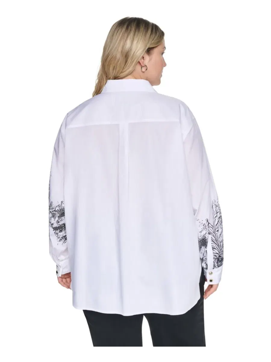 Топ с воротником и длинным рукавом City Scene Poplin KARL LAGERFELD PARIS — изображение 4 из 6, белый