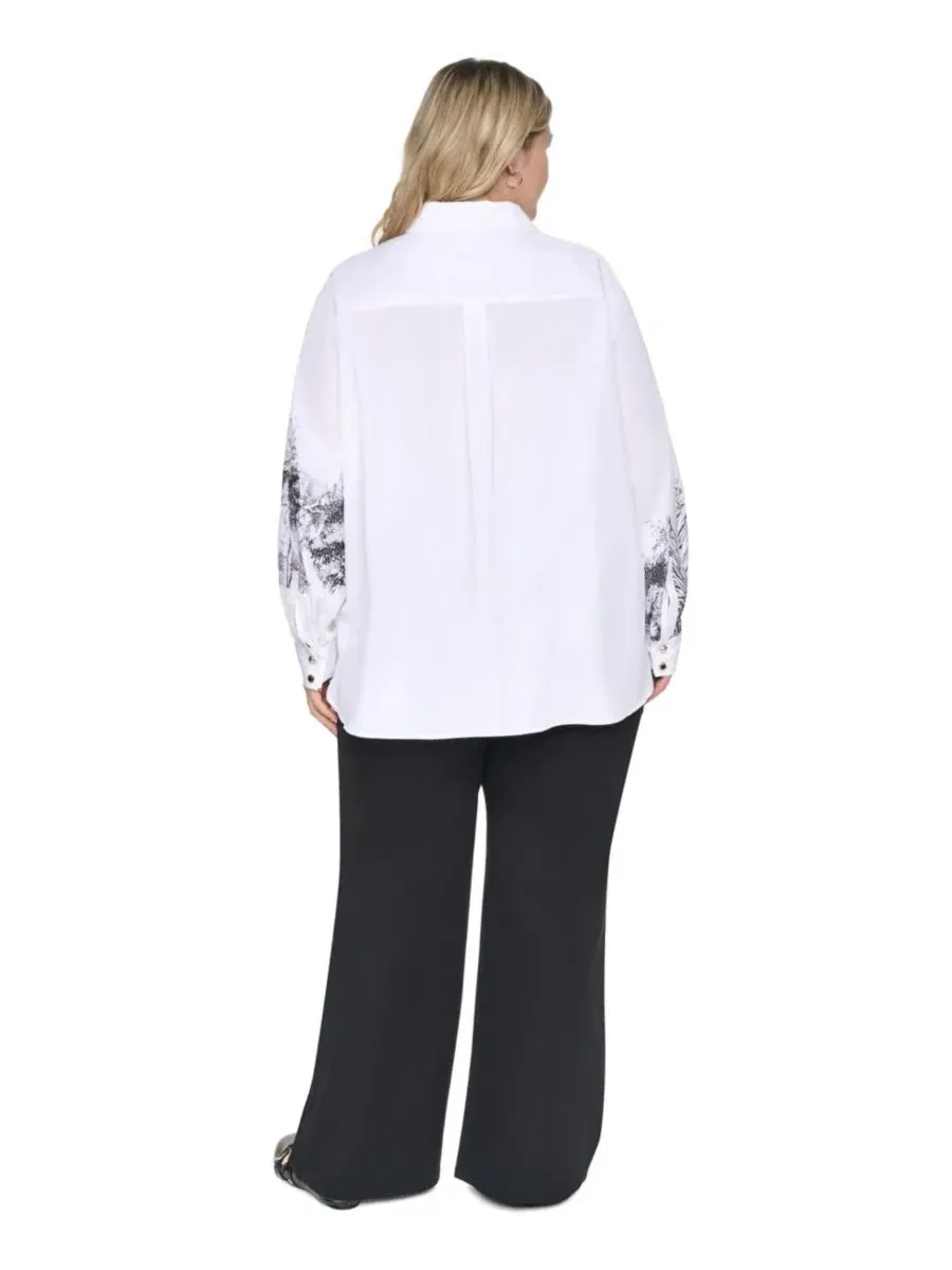 Топ с воротником и длинным рукавом City Scene Poplin KARL LAGERFELD PARIS — изображение 5 из 6, белый