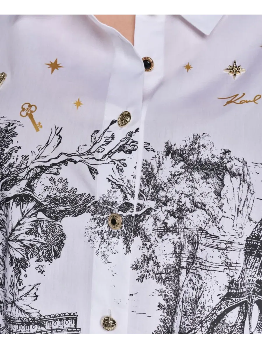 Топ с воротником и длинным рукавом City Scene Poplin KARL LAGERFELD PARIS — изображение 6 из 6, белый