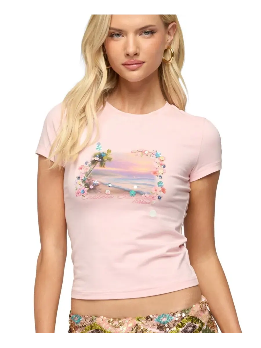 Футболка с пайетками Beach Babe Edikted — изображение 1 из 5, розовый
