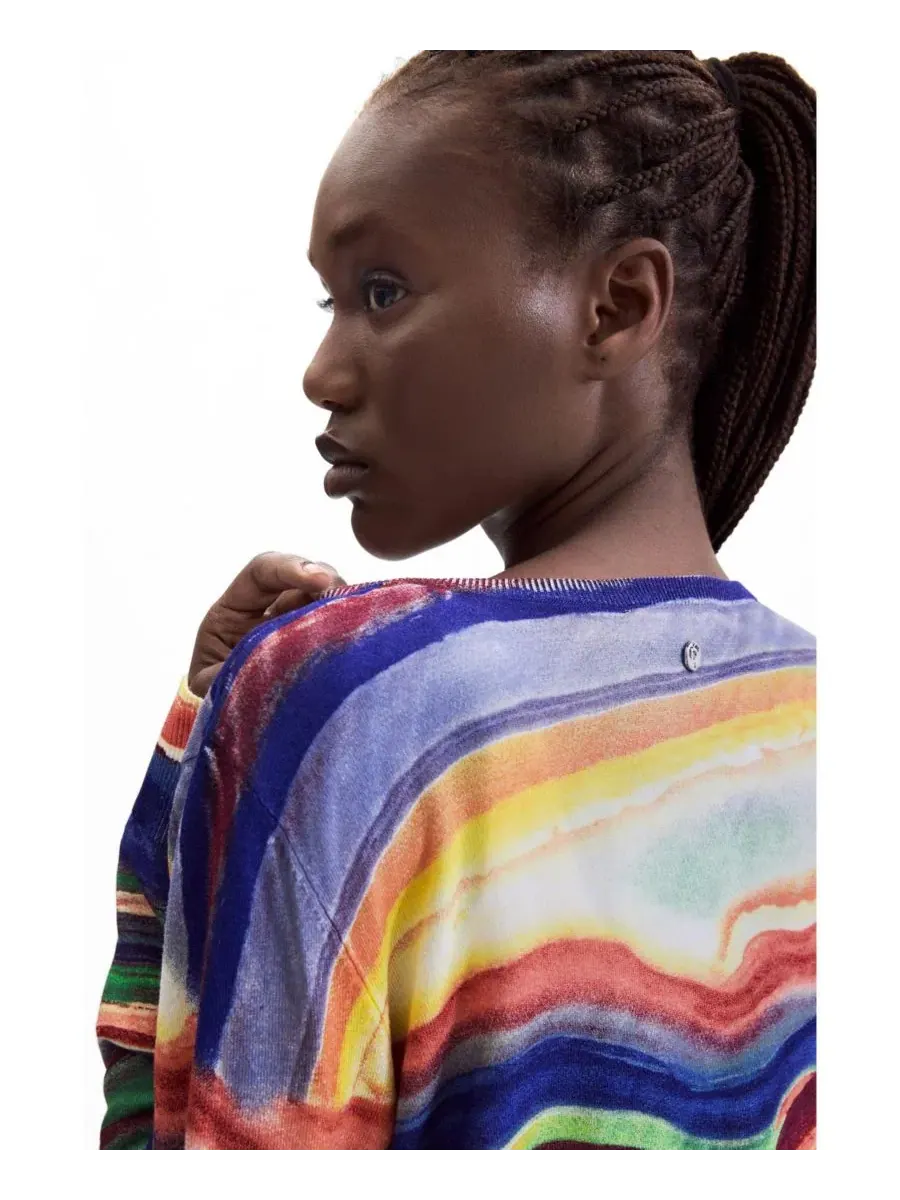 Свитер с V-образным вырезом и разноцветным волнистым принтом Desigual — изображение 3 из 5, желтый