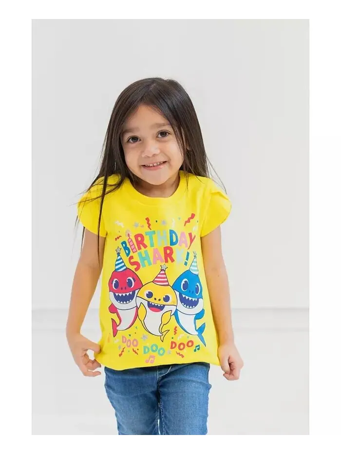 Футболка на день рождения с изображением акулы для маленьких девочек Pinkfong — изображение 6 из 7, желтый
