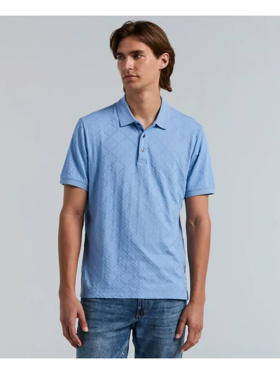 Мужское поло из жаккарда с геометрическим узором Perry Ellis — изображение 1 из 4, синий