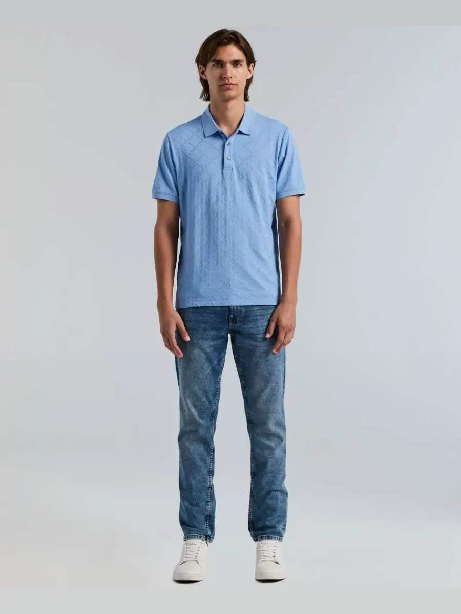 Мужское поло из жаккарда с геометрическим узором Perry Ellis — изображение 2 из 4, синий