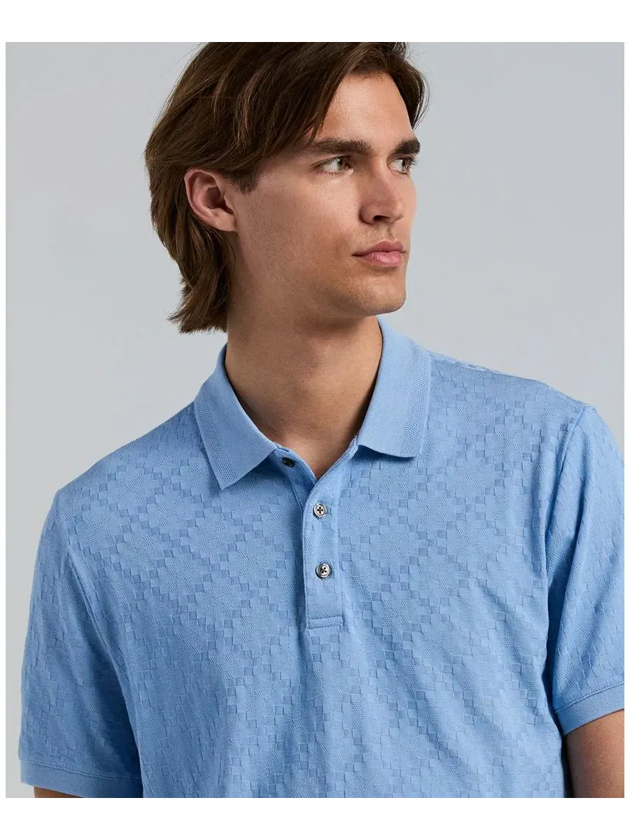 Мужское поло из жаккарда с геометрическим узором Perry Ellis — изображение 3 из 4, синий