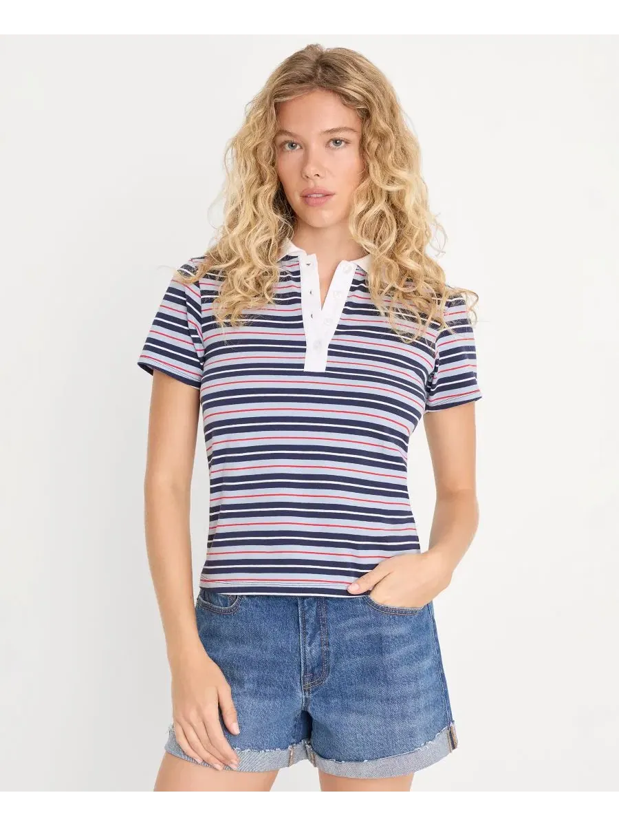 Женское поло с коротким рукавом Good American, Americana Horizontal Stripe — изображение 1 из 4