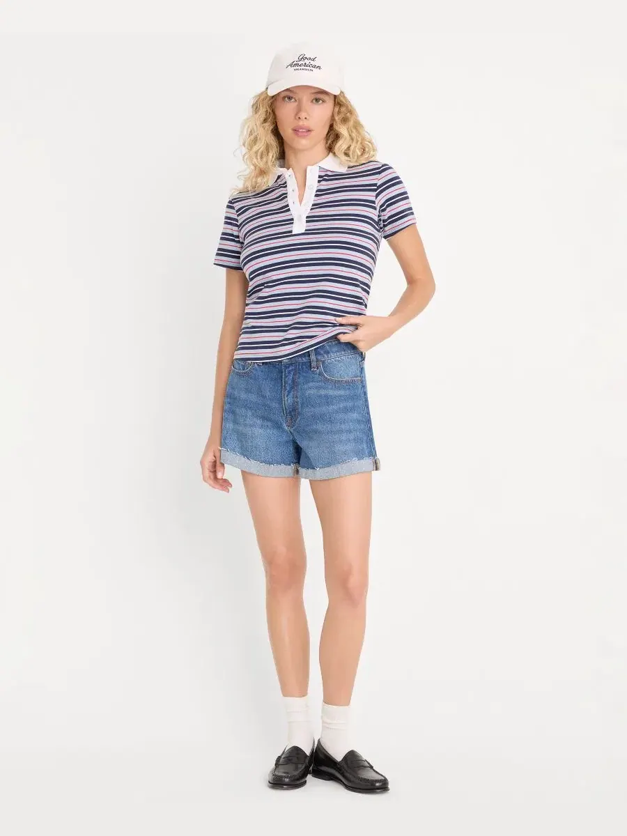 Женское поло с коротким рукавом Good American, Americana Horizontal Stripe — изображение 2 из 4