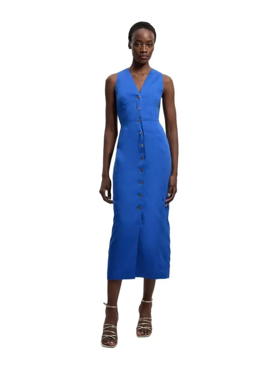Платье миди с корсетной спинкой Tailored Linen Corset Back Midi Dress Karen Millen