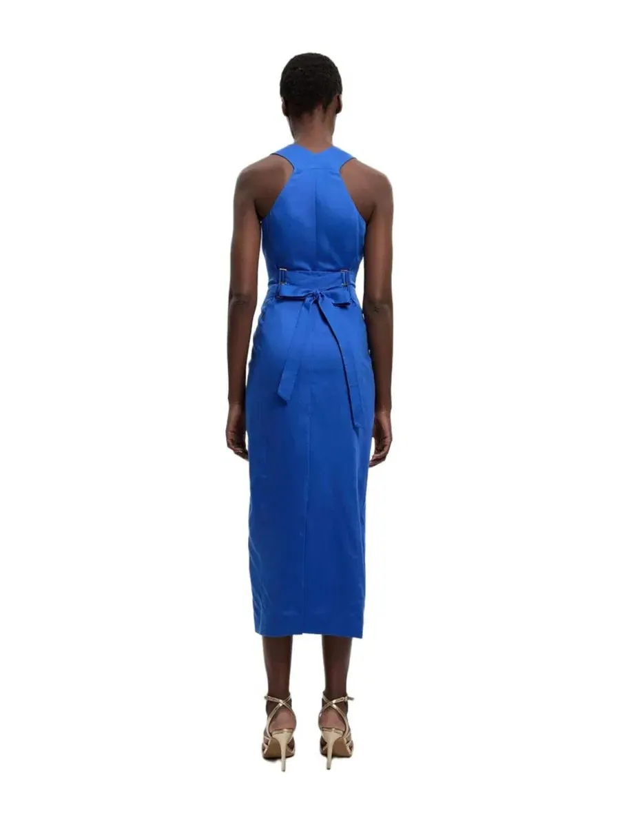 Платье миди с корсетной спинкой Tailored Linen Corset Back Midi Dress Karen Millen — изображение 2 из 6, синий