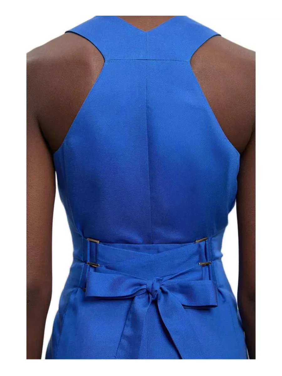 Платье миди с корсетной спинкой Tailored Linen Corset Back Midi Dress Karen Millen — изображение 3 из 6, синий