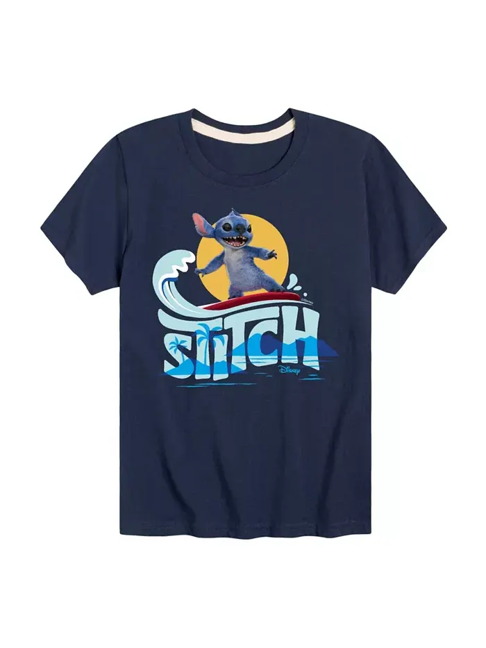 Футболка с принтом Stitch Wave из фильма "Лило и Стич" для мальчиков старшего возраста Lilo & Stitch — синий