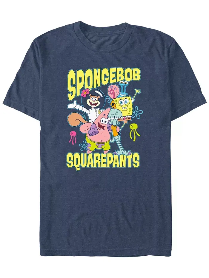 Мужская футболка с коротким рукавом Happy SpongeBob Hug Fifth Sun — изображение 1 из 3, темно-синий