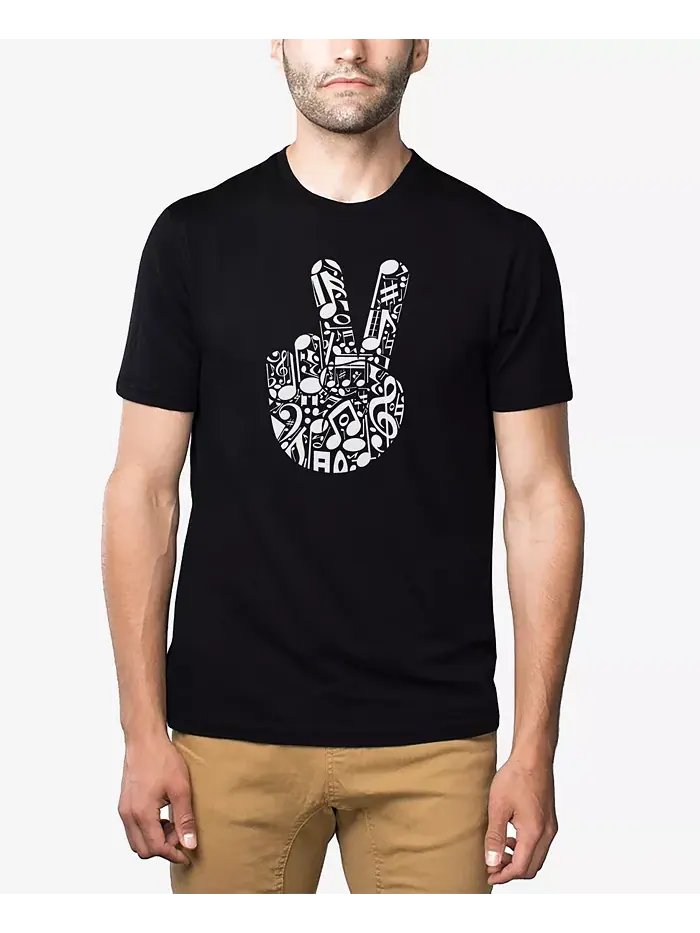Мужская футболка Premium Blend с принтом "Peace Finger Notes Word Art" LA Pop Art — изображение 1 из 3, черный