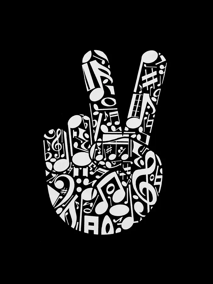 Мужская футболка Premium Blend с принтом "Peace Finger Notes Word Art" LA Pop Art — изображение 3 из 3, черный