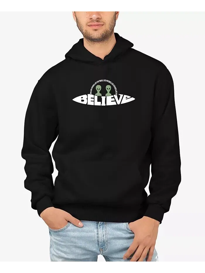 Мужская толстовка с капюшоном Believe UFO Word Art LA Pop Art — изображение 1 из 5, черный