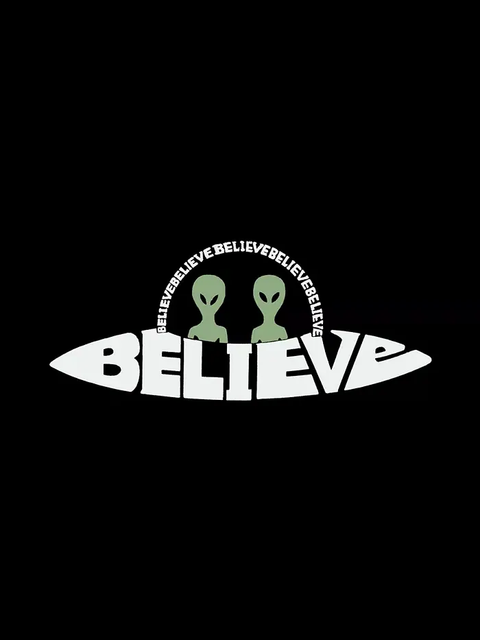 Мужской худи с принтом Believe UFO Word Art LA Pop Art — изображение 3 из 4, темный серый
