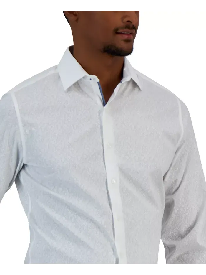 Мужская классическая рубашка с принтом виноградной лозы Slim Fit Bar III — изображение 3 из 6, белый