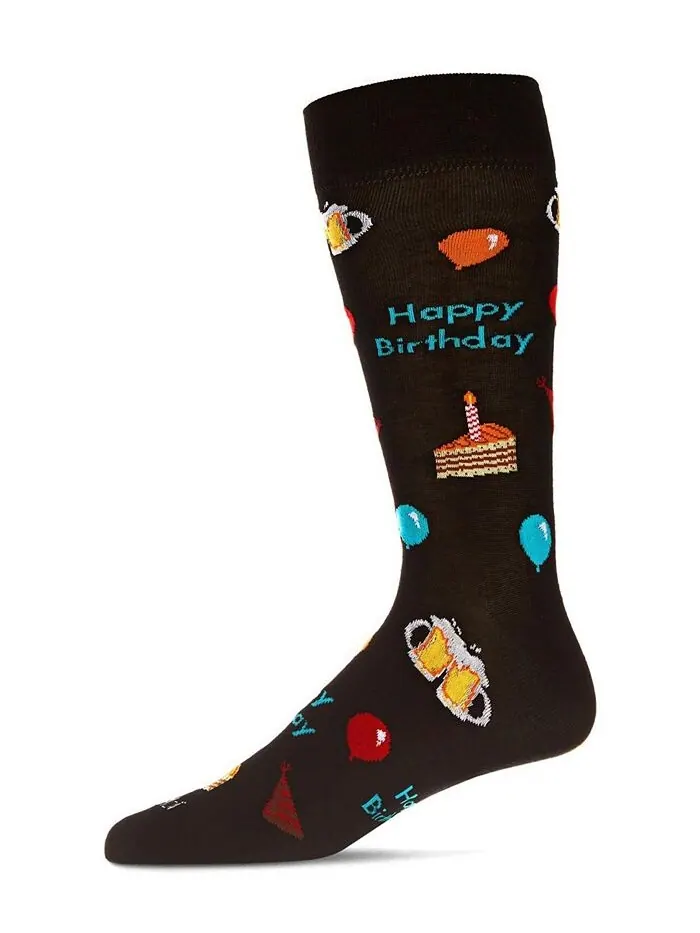Мужские носки из искусственного шелка с днем рождения из бамбука Novelty Crew Socks MeMoi — изображение 1 из 3, черный