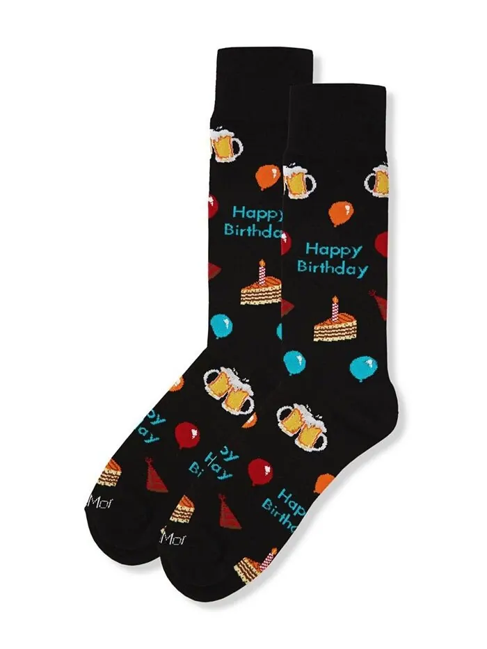 Мужские носки из искусственного шелка с днем рождения из бамбука Novelty Crew Socks MeMoi — изображение 3 из 3, черный