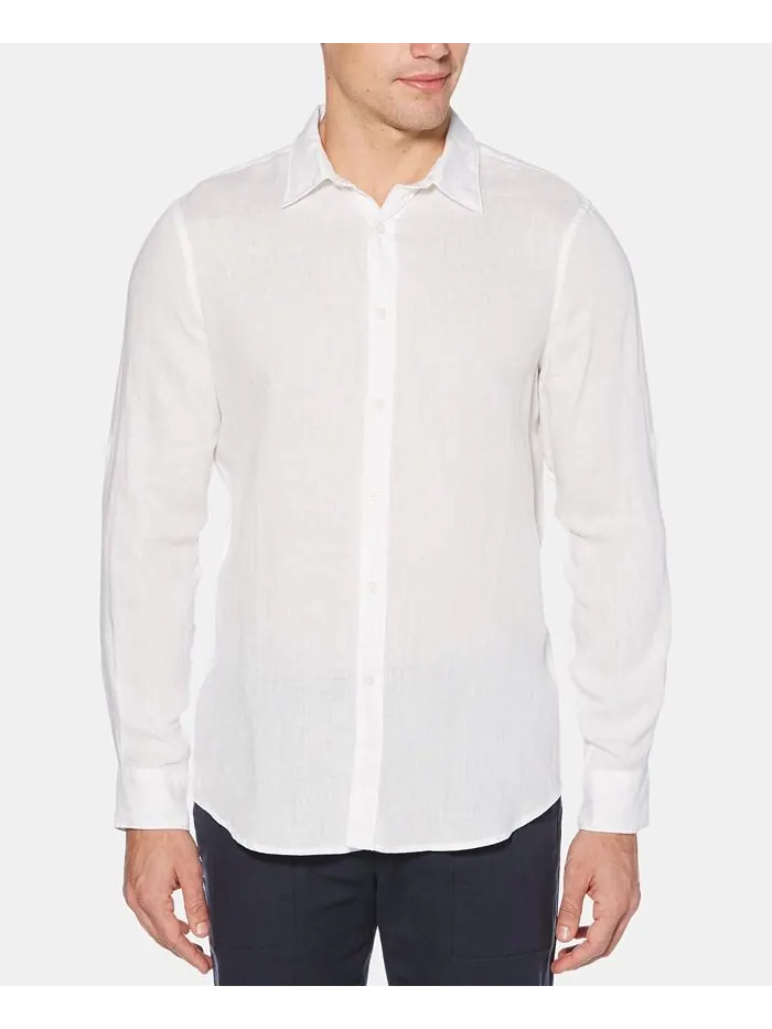 Мужская однотонная льняная рубашка с рулонными рукавами Perry Ellis — изображение 3 из 3, яркий белый