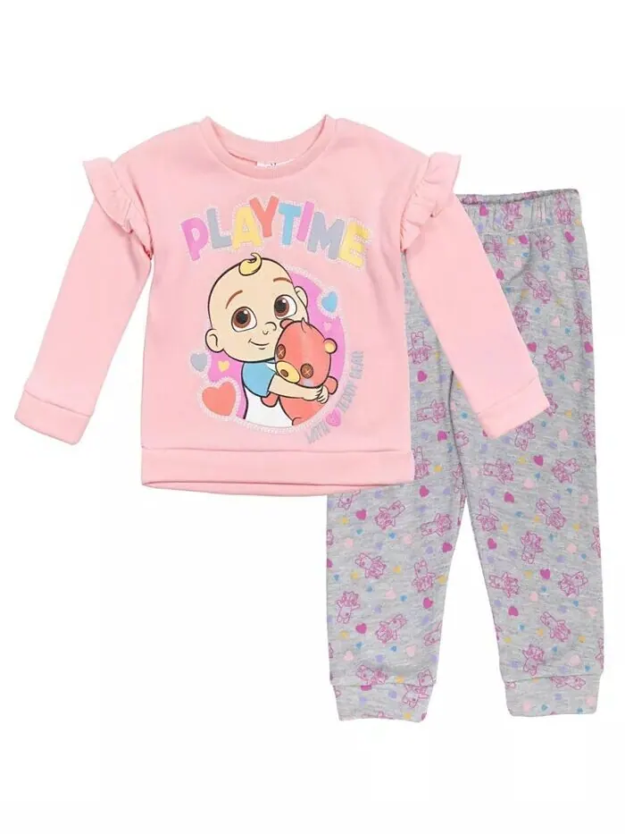 Комплект из флисового свитера и штанов для малышей JJ Baby Baby Cocomelon — изображение 1 из 7, розовый/серый