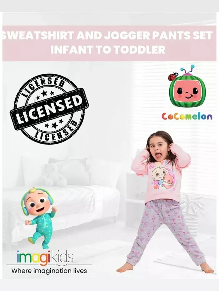 Комплект из флисового свитера и штанов для малышей JJ Baby Baby Cocomelon — изображение 2 из 7, розовый/серый