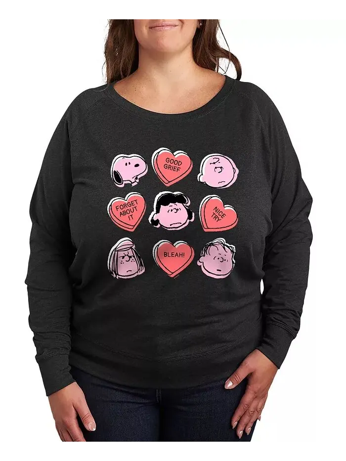 Топ размера плюс с круглым вырезом и принтом «Peanuts Valentines Day Candy Hearts» Hybrid Apparel — изображение 1 из 3