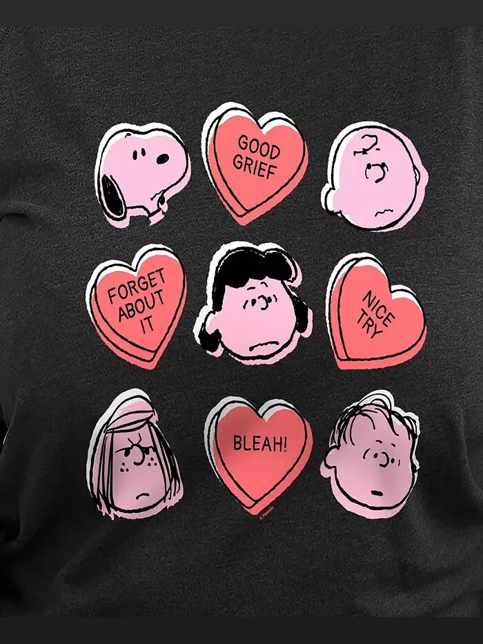 Топ размера плюс с круглым вырезом и принтом «Peanuts Valentines Day Candy Hearts» Hybrid Apparel — изображение 3 из 3
