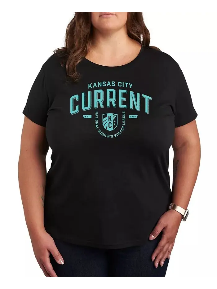 Футболка большого размера с круглым вырезом и принтом Kansas City Current Hybrid Apparel — изображение 1 из 3, черный