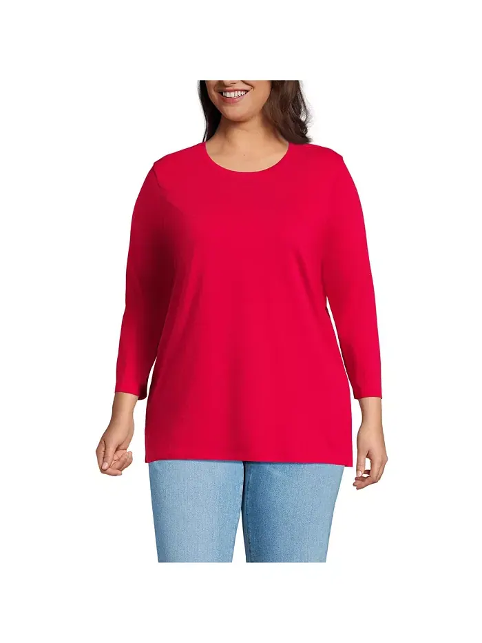 Туника из хлопка Supima с рукавом 3/4, plus size Lands' End — изображение 1 из 1, красный