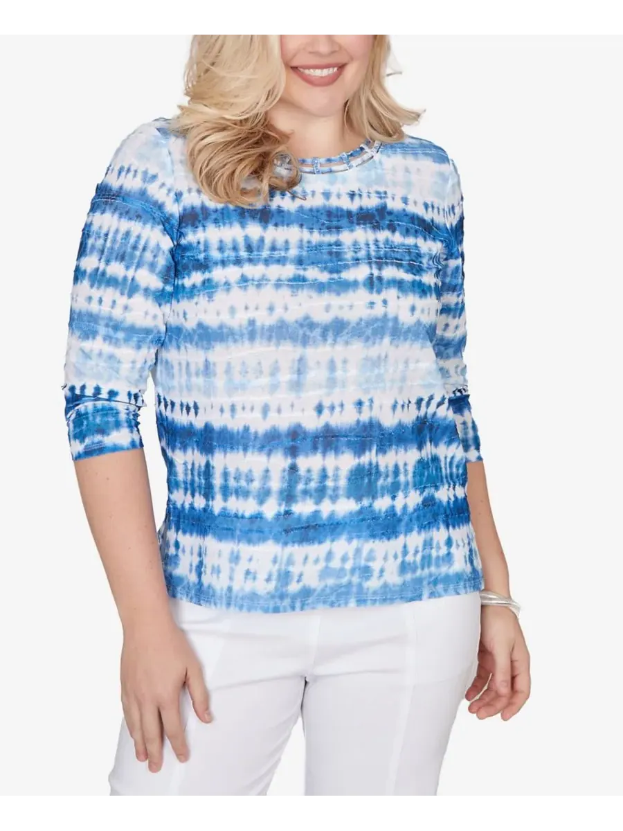 Petite The Royal Treatment Tie Dye Biadere Knotted Crew Neck Top Alfred Dunner