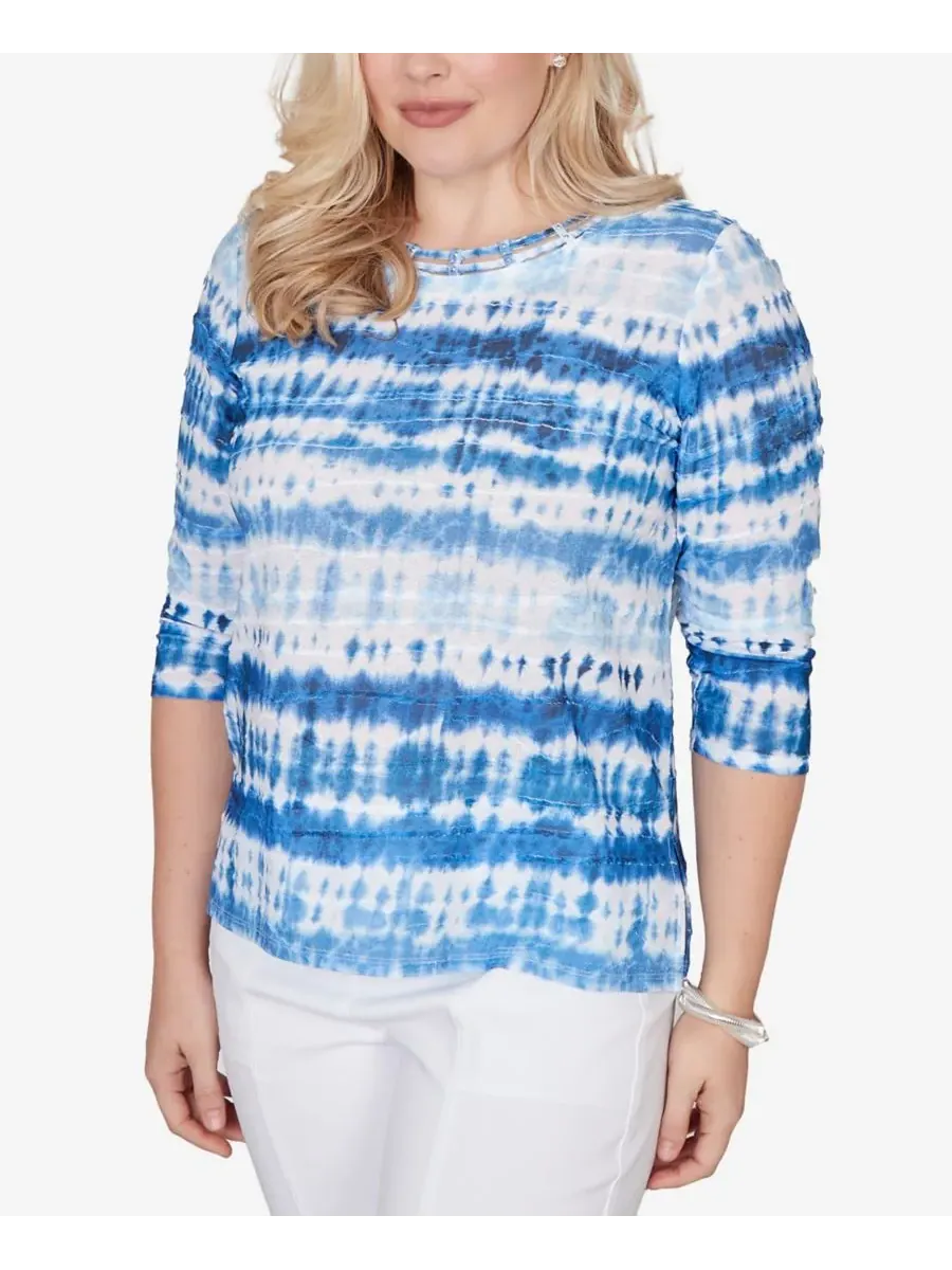 Petite The Royal Treatment Tie Dye Biadere Knotted Crew Neck Top Alfred Dunner — изображение 2 из 5, синий