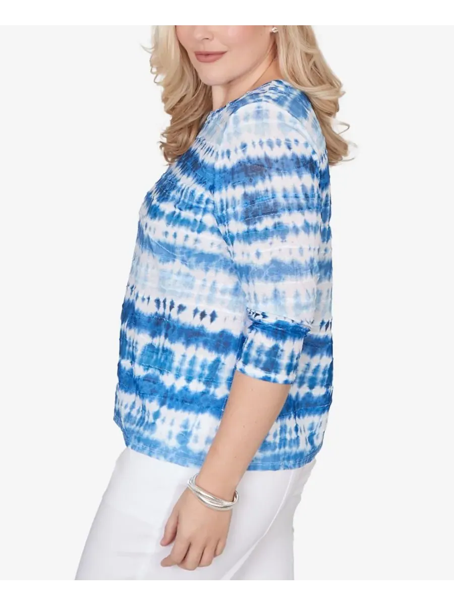 Petite The Royal Treatment Tie Dye Biadere Knotted Crew Neck Top Alfred Dunner — изображение 4 из 5, синий