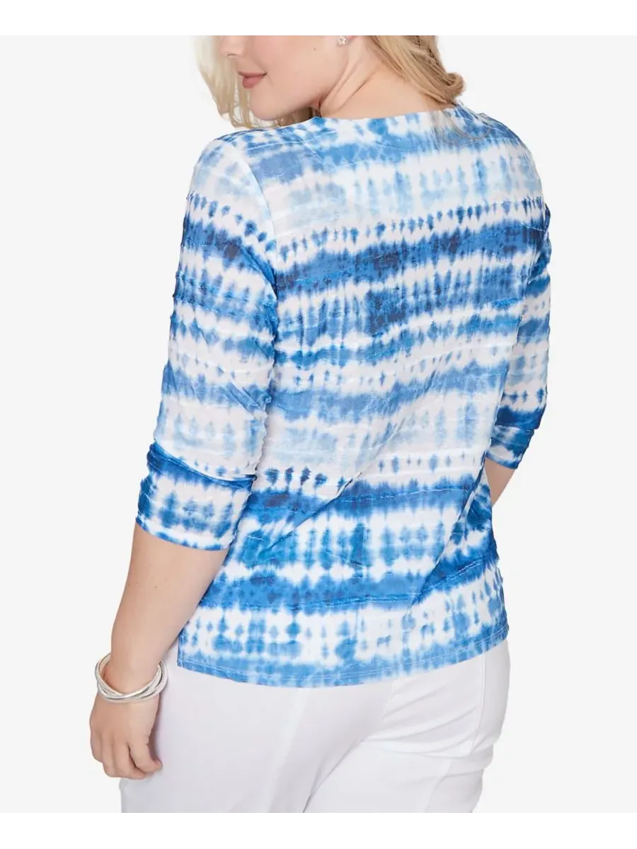 Petite The Royal Treatment Tie Dye Biadere Knotted Crew Neck Top Alfred Dunner — изображение 5 из 5, синий