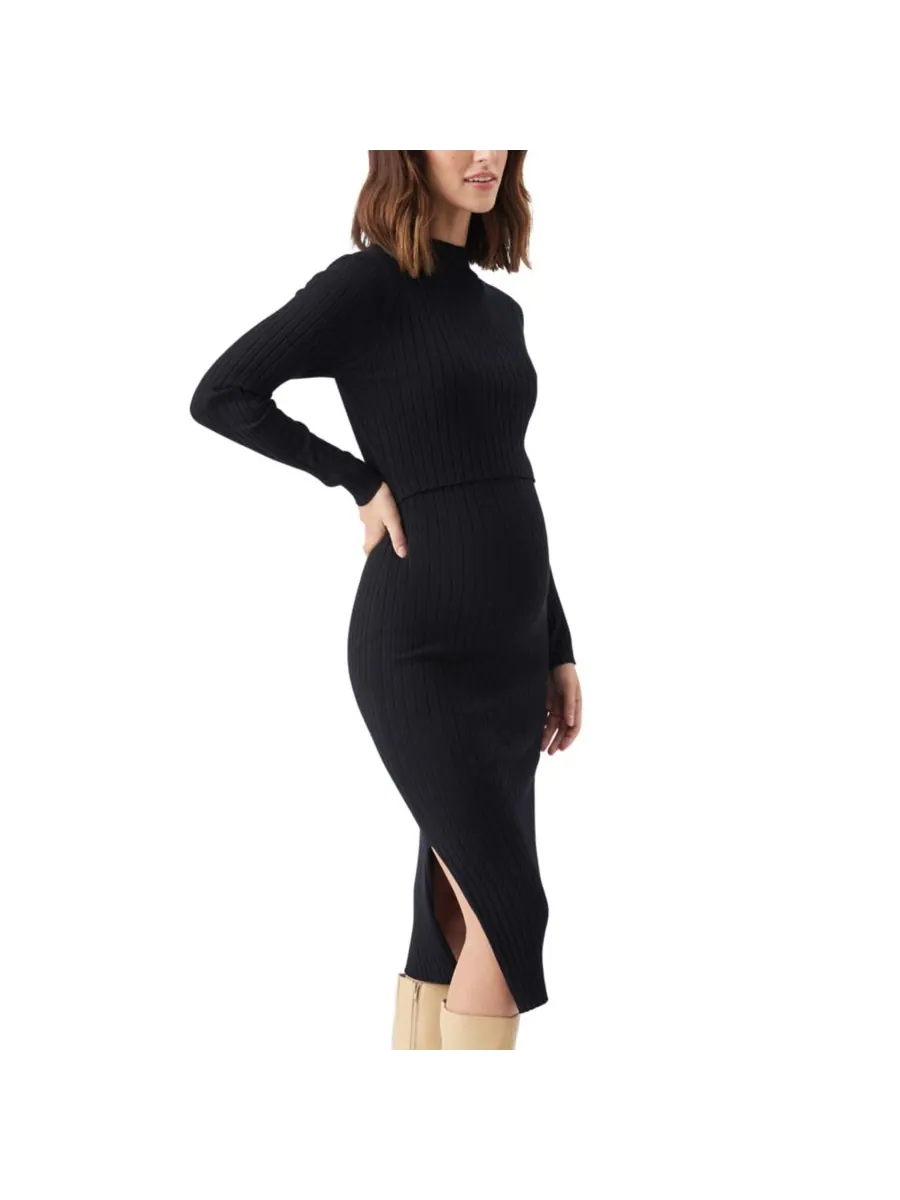 Вязаное платье для беременных и кормящих мам Nella Rib Ripe Maternity — изображение 2 из 3, черный