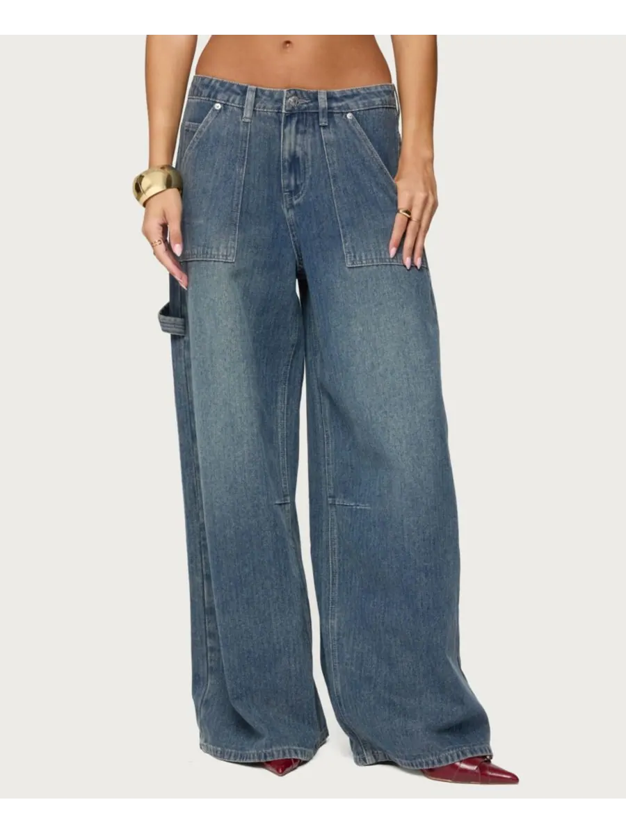 Женские джинсы Jaycee Low Rise Baggy Carpenter Jeans Edikted — изображение 1 из 5, синий