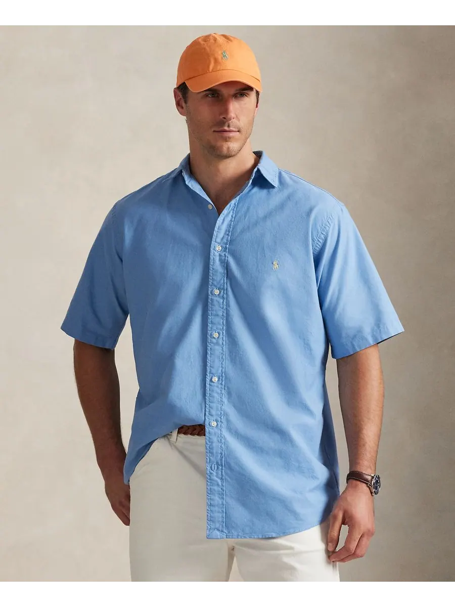 Мужская рубашка Оксфорд больших размеров, окрашенная в готовом виде Polo Ralph Lauren — изображение 1 из 5, синий