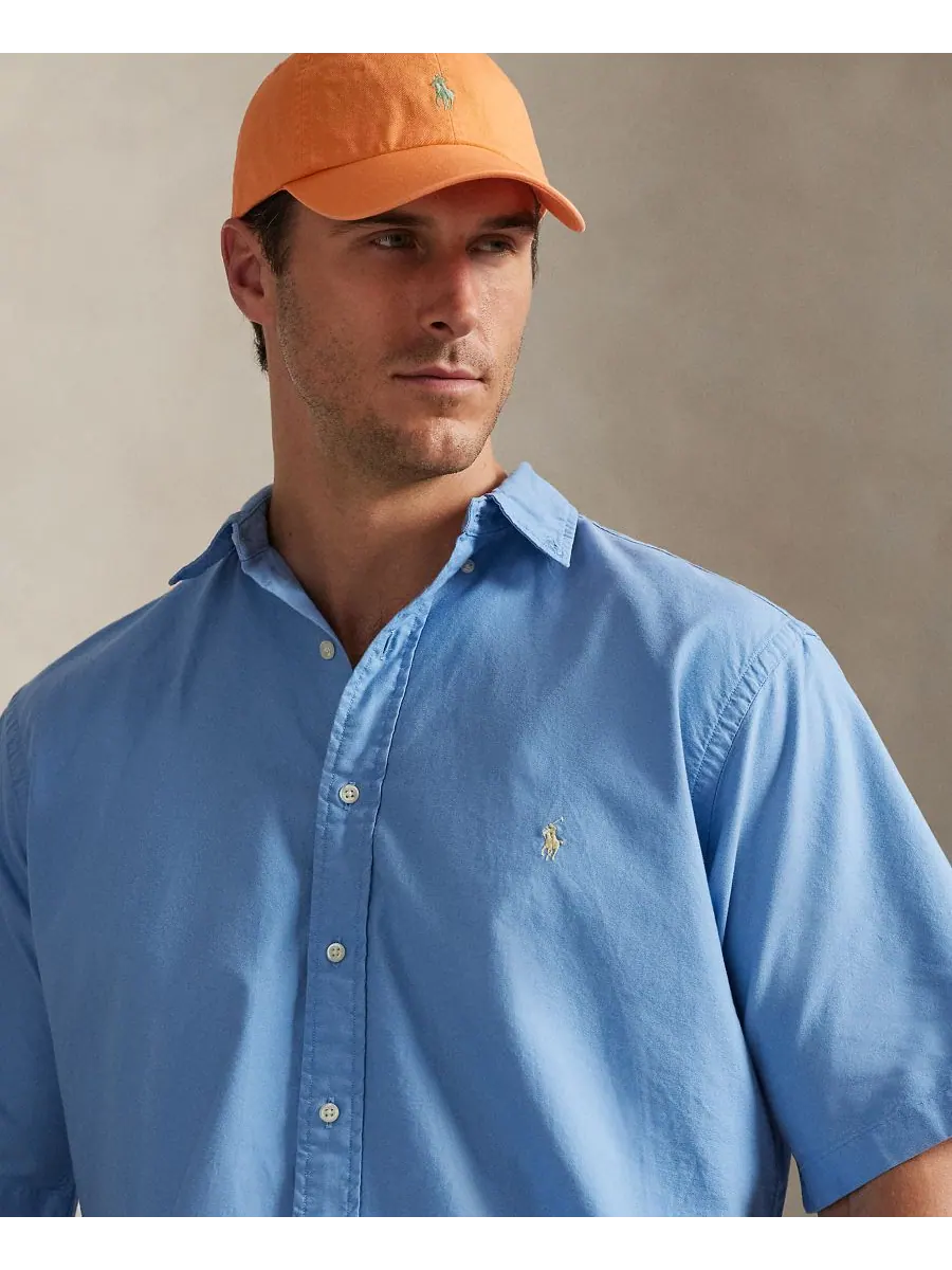 Мужская рубашка Оксфорд больших размеров, окрашенная в готовом виде Polo Ralph Lauren — изображение 3 из 5, синий